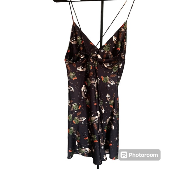 ZARA SATIN MERMAIDS PRINT V-NECK LOW BACK SLIP MINI DRESS XS - Picture 3 of 5